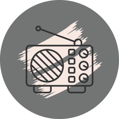Uygulamalar veya web sayfaları için uygun klasik radyo simgesi, bir anten, çevirme ve hoparlör ile doğrusal tasarım içerir.