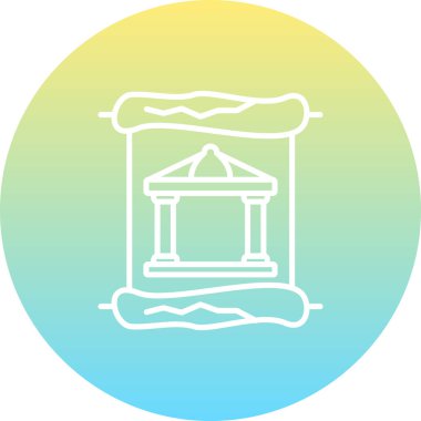 Tarihi ya da mimari grafikler, müze uygulamaları ya da tarih web sayfaları için uygun klasik bir parşömen parşömeninde sütunları olan antik bir binayı gösteriyor..