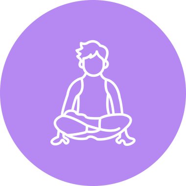 Hareketli gradyan simgesi, bacak bacak üstüne atmış bir erkek figürünün rahatlama ve fiziksel sağlığı temsil eden yoga pozunu yansıtıyor..