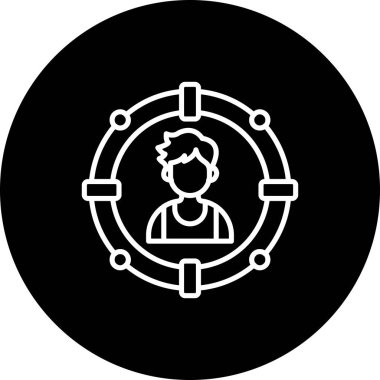 A simple line illustration of a man within a circular frame suitable for professional apps or web pages.