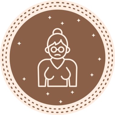 Büyükanne İkon. Bu yaşlı kadın karakter çizimi uygulamalar ya da web sayfaları için uygundur, gözlüklü ve çörekli minimalist doğrusal tasarımı içerir