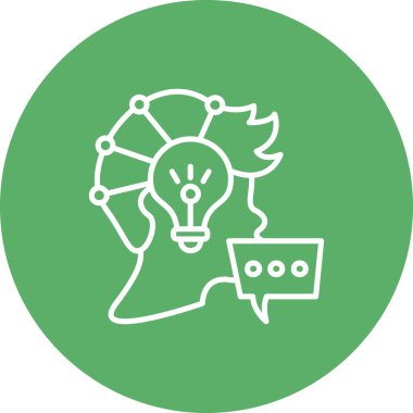 Düşünce Liderliği insan kafası ve ampul sembollü basit çizgi simgesi