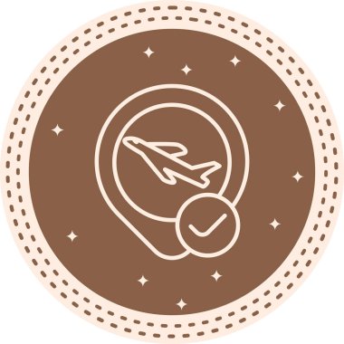 Dairesel çerçevede ünlem işareti olan bir uçağın basit bir çizgi çizimi, seyahat uyarıları veya uçuş durumu bildirimleri için uygundur.