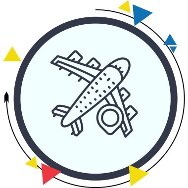 Seyahat uygulamaları veya web sayfaları için uygun konum şifresi olan bir uçağın basit bir çizgisi çizimi.