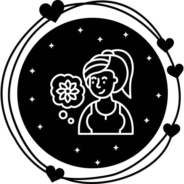 At kuyruklu bir kadının düşünce balonunda bir çiçek düşünmesi doğrusal simgesidir..