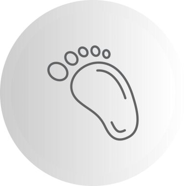 Uygulamalar veya web sayfaları için uygun beyaz dairesel düğmedeki ayak izi çizgisi. Ayak parmaklarıyla insan tabanı tasvir eden basit gri çizgi..