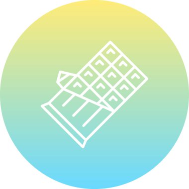 Bireysel kareleri gösteren kısmen açılmış çikolata çubuğunun basit çizgi simgesi.