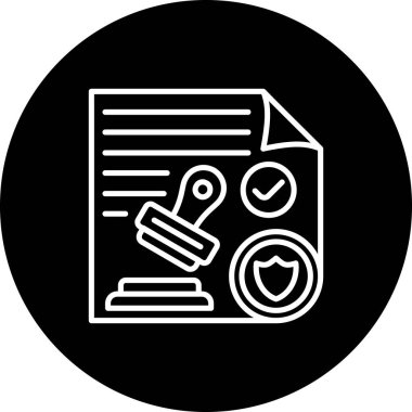 Damgalı bir belge, kontrol işareti ve koruyucu bir kalkan sembolü içeren yasal uyum grafikleri.