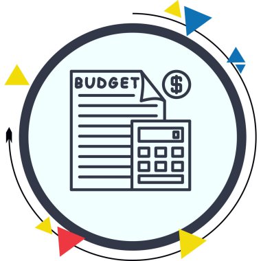 Bir bütçe belgesi, hesap makinesi ve madeni paranın mali iş illüstrasyonu, muhasebe uygulamaları veya kişisel finans sayfaları için uygundur.