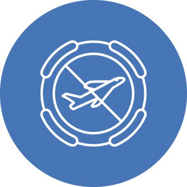 A simple line illustration of a plane with a diagonal cancel line suitable for travel apps or web pages.