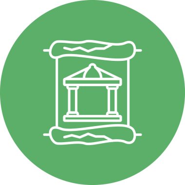 Tarihi ya da mimari grafikler, müze uygulamaları ya da tarih web sayfaları için uygun klasik bir parşömen parşömeninde sütunları olan antik bir binayı gösteriyor..