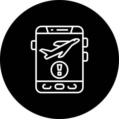 Seyahat uygulamaları veya web sayfaları için uygun ünlem işaretli basit bir uçak grafik simgesi.