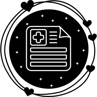 Uygulamalar veya web sayfaları için uygun çapraz çapraz referanslı, dokulu bir daire üzerinde doğrusal bir belge içeren minimal tıbbi rapor illüstrasyonuName.