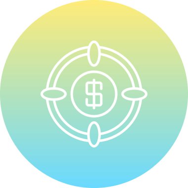 Görüntü merceğinin merkezinde madeni hedefi, yatırım hedeflemesini veya stratejik parasal hedefi temsil eden dolar sikkesi bulunan hedef simgesi