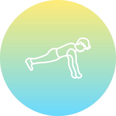 Hareketli gradyan simgesi, dayanıklılık, zindelik ve temel fiziksel eğitimi temsil eden yüksek kalas egzersizi yapan bir erkek figürüne sahiptir..