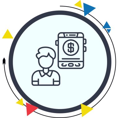 Cep telefonunun yanında duran dijital bankacılık veya cep telefonu ödeme platformunu temsil eden dolar sembolü gösteren minimalist simge