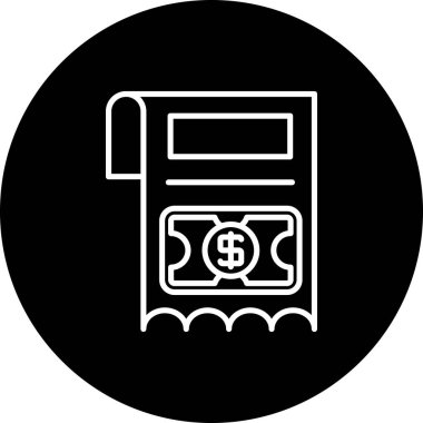 Dolar para birimi sembollü bir kağıt makbuzun siyah beyaz çizgi simgesi.