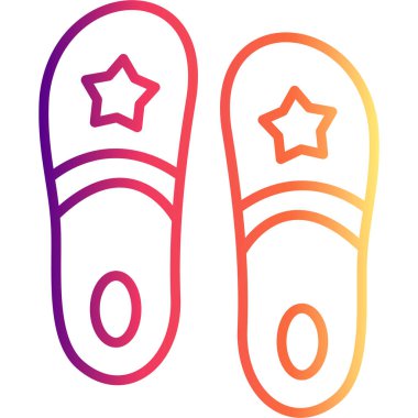 Uygulamalar veya web sayfaları için uygun yıldızlı basit terlikler çizimi, kapalı alanda rahatlık için doğrusal ayakkabı tasarımı içerir.