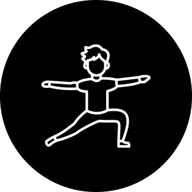 Minimalist çizimde savaşçı bir erkek figürü var. İki yoga pozu, sağlık uygulamaları için ideal..