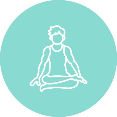 Minimalist çizgi ikonu, yoga, meditasyon ve sükuneti temsil etmek için çapraz bacaklı nilüfer çiçeğinin içinde oturan erkek figürüne sahiptir..