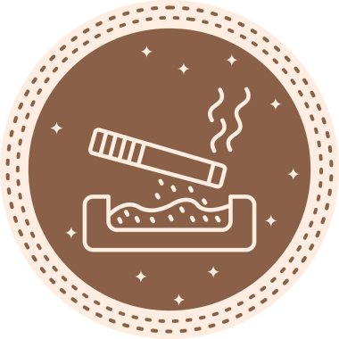 Kül tablasının üzerinde yükselen duman ve düşen kül ile yanan bir sigara tasvir eden minimalist çizgi simgesi.