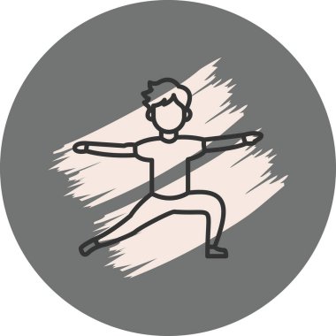 Minimalist çizimde savaşçı bir erkek figürü var. İki yoga pozu, sağlık uygulamaları için ideal..