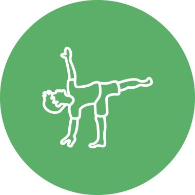 Minimalist çizimde, sağlık uygulamaları için ideal yarım ay yoga pozu veren bir erkek figürü yer alıyor..
