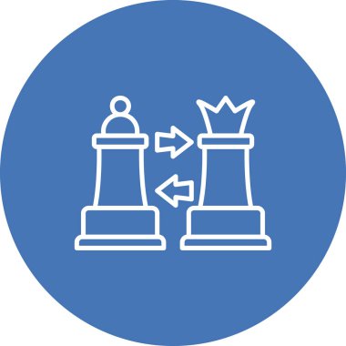 Basit bir çizgi simgesi, satranç taşını karşı yönde iki ok sallayan bir vezirin yanında gösterir..