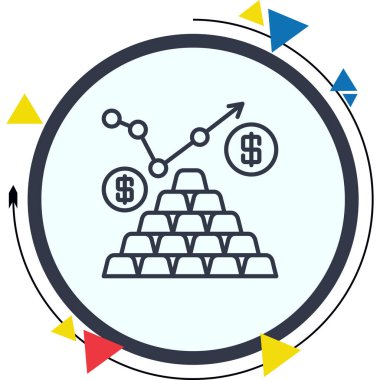 Altın külçeler, madeni paralar ve bankacılık uygulamaları veya ticaret sayfaları için uygun yükselen bir büyüme okunun yer aldığı modern finans illüstrasyonu.