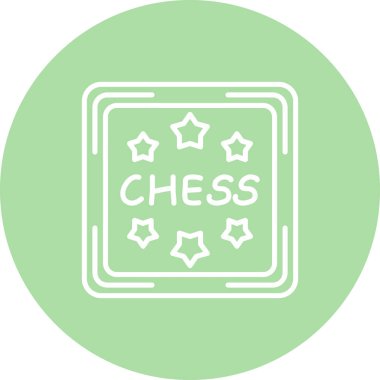 Minimalist çizgi simgesi, bir kare sınır içinde altı yıldızla çevrili satranç kelimesine sahiptir..