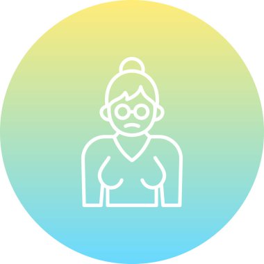 Büyükanne İkon. Bu yaşlı kadın karakter çizimi uygulamalar ya da web sayfaları için uygundur, gözlüklü ve çörekli minimalist doğrusal tasarımı içerir