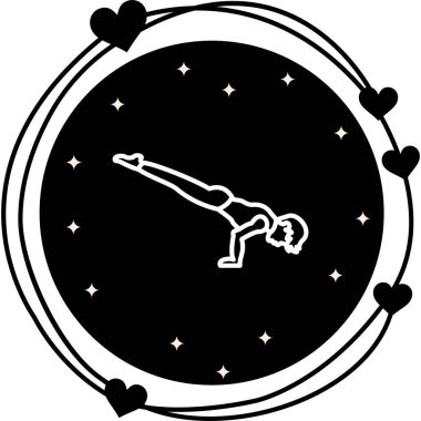 Minimalist çizgi ikonu denge, gelişmiş fitness ve atletik gücü temsil eden akrep pozu veren bir erkek figürüne sahiptir..