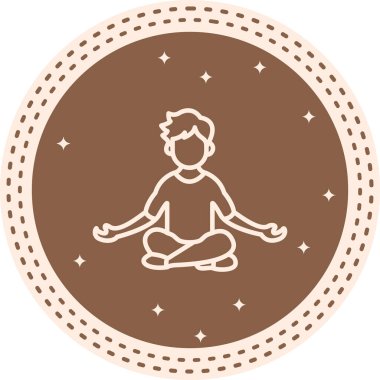 Minimalist çizim, açık gri bir çember içinde çapraz bacaklı meditasyon pozisyonunda oturan bir erkek figürü gösteriyor..