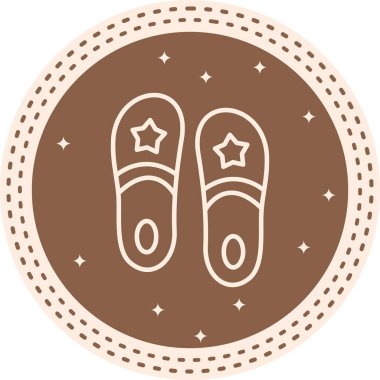 Uygulamalar veya web sayfaları için uygun yıldızlı basit terlikler çizimi, kapalı alanda rahatlık için doğrusal ayakkabı tasarımı içerir.