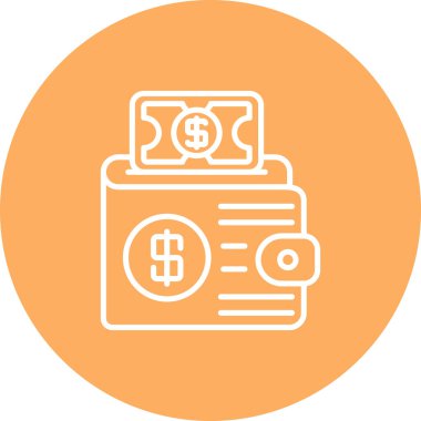 Dolar banknotu ve tasarruf, kişisel finans yönetimi veya dijital ödeme hesabını temsil eden madeni para sembolleriyle cüzdanın minimalist simgesi