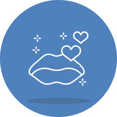 Renkli mor-turuncu bir gradyan üzerine kurulmuş, kalpleri ve ışıltıları olan bir çift dudak içeren canlı bir çizgi simgesi.