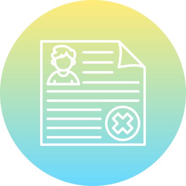 bir kişi avatarı ve belirgin bir x işareti içeren profil belgesi, reddedilmeyi veya hesap silmeyi simgeliyor.