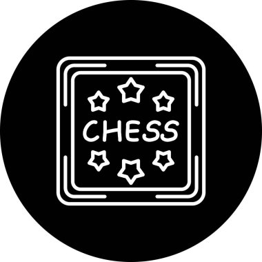 Minimalist çizgi simgesi, bir kare sınır içinde altı yıldızla çevrili satranç kelimesine sahiptir..