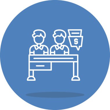 Finansal konsültasyonu, iş toplantısını veya profesyonel hizmetleri temsil eden para konuşma balonuyla masada oturan iki kişiyi gösteren yaratıcı simge