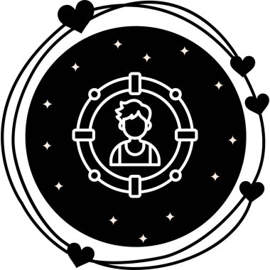 Profesyonel uygulamalar ya da web sayfaları için uygun dairesel çerçevede bir adamın basit bir çizgisi çizimi.