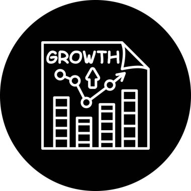 Satır grafiğinin yer aldığı belge sayfası yukarı yönlü eğilimleri, bar çizelgelerini, metin büyümesini, yukarı bakan oku gösteriyor. Siyah dairenin içinde beyaz çizgili grafikler. Finansal başarı için basit iş analizi sunumu.