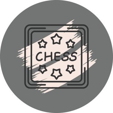 Minimalist çizgi simgesi, bir kare sınır içinde altı yıldızla çevrili satranç kelimesine sahiptir..