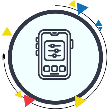 Dairesel arkaplan içinde üç düğmeli akıllı telefon gösterme ayarları kaydırıcıları. Uygulamalar veya web sayfaları için uygun mobil aygıt ayarlama arayüzü.