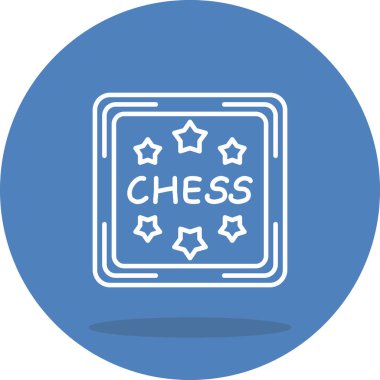 Minimalist çizgi simgesi, bir kare sınır içinde altı yıldızla çevrili satranç kelimesine sahiptir..