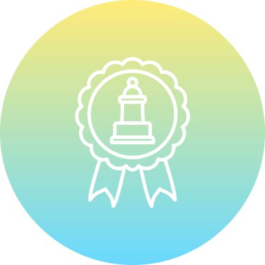 Satranç piyonu tasvir eden minimalist satır simgesi dairesel ödül kurdelesi veya ödül rozeti içinde.