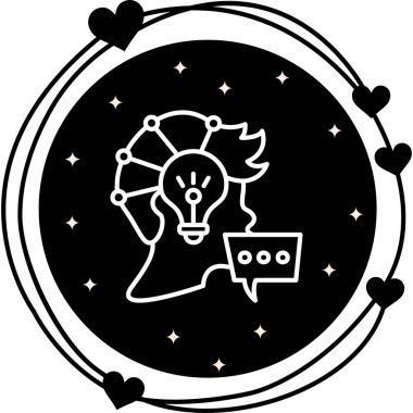 Düşünce Liderliği insan kafası ve ampul sembollü basit çizgi simgesi