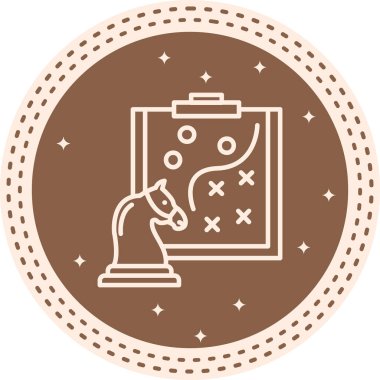 Basit bir grafik, stratejik işaretli bir pano önünde tek bir satranç şövalyesi taşını tasvir ediyor..