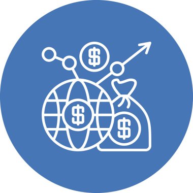 Bankacılık uygulamaları veya ticaret sayfaları için uygun bir dünya, para çantaları, madeni paralar ve yükselen oklar içeren mali illüstrasyon.