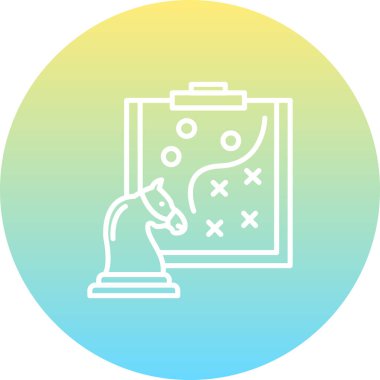 Basit bir grafik, stratejik işaretli bir pano önünde tek bir satranç şövalyesi taşını tasvir ediyor..