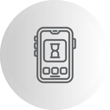 Beyaz dairesel arkaplanda üç düğmeli kum saati simgesini gösteren akıllı telefon. Uygulamalar veya web sayfaları için mobil zaman yönetimi uygulama arayüzü.